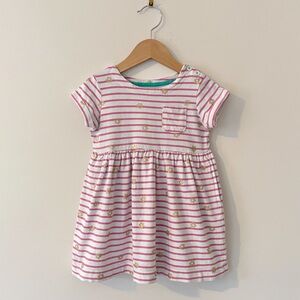 MINI BODEN Metallic Heart Pink Striped Short Sleeve Pocket Dress